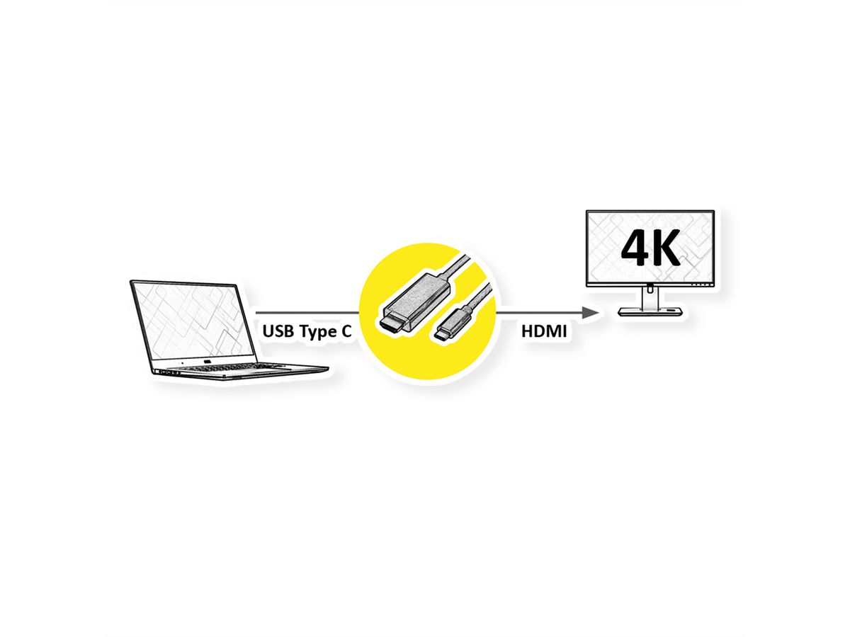 ROLINE USB Typ C - HDMI Adapterkabel, ST/ST, 2 m