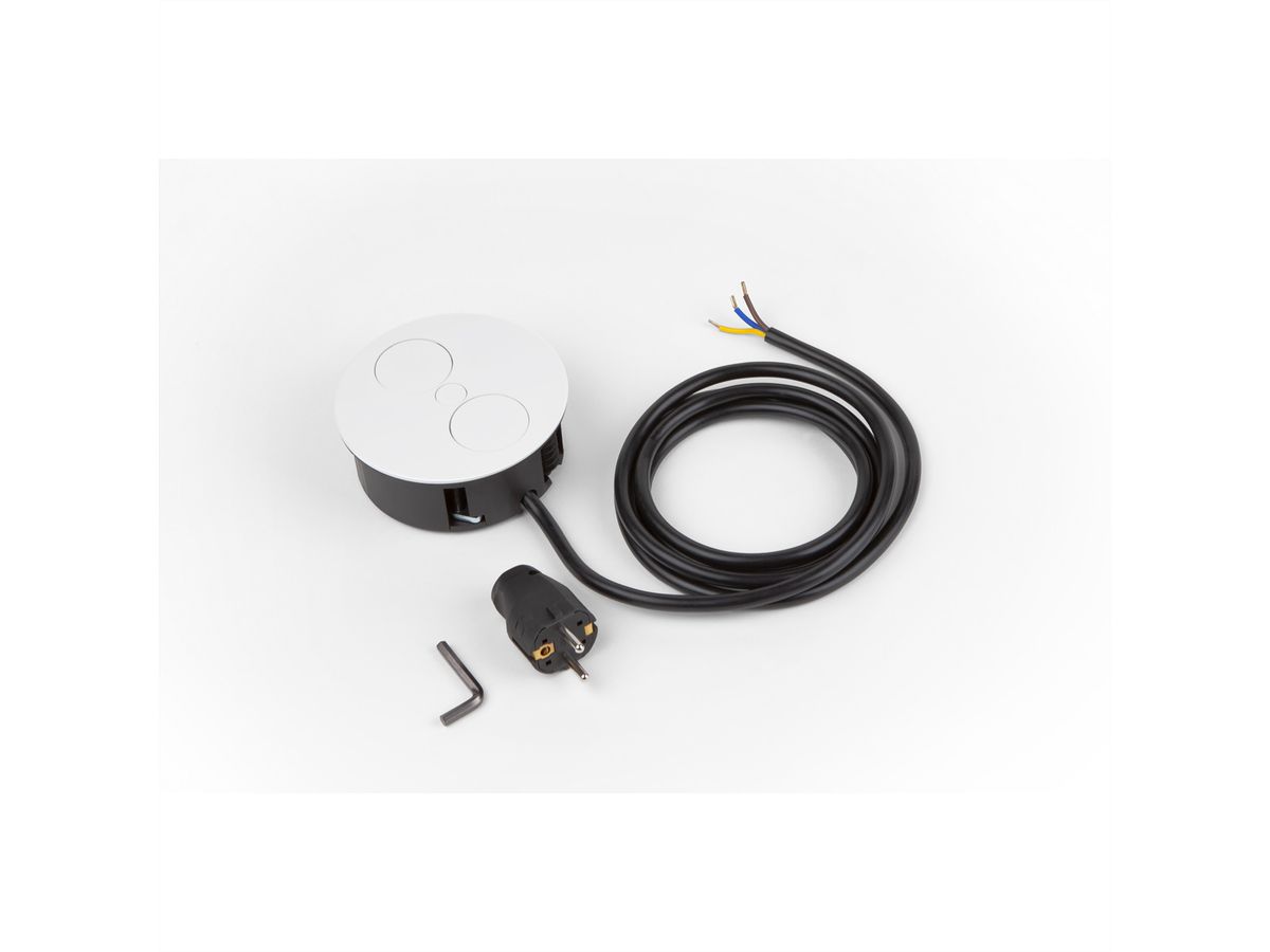 BACHMANN TWIST 1x Schutzkontakt, Aderendhülsen, USB-Charger, Schutzkontaktmontagestecker, weiß, 2 m