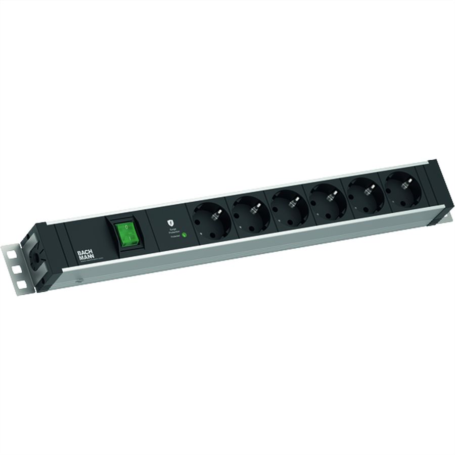 BACHMANN 19" 1,5HE 6xCEE7/3 1xSchalter 1xSPD-Plus 2,0m CEE7/7