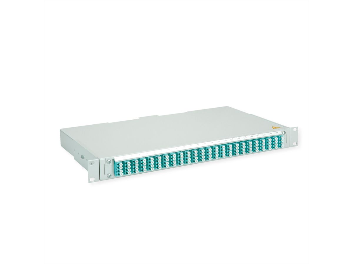 TELEGÄRTNER BASIS V LWL-Panel mit Kupplungen & Pigtails, 24x LC Quad, türkis, OM3