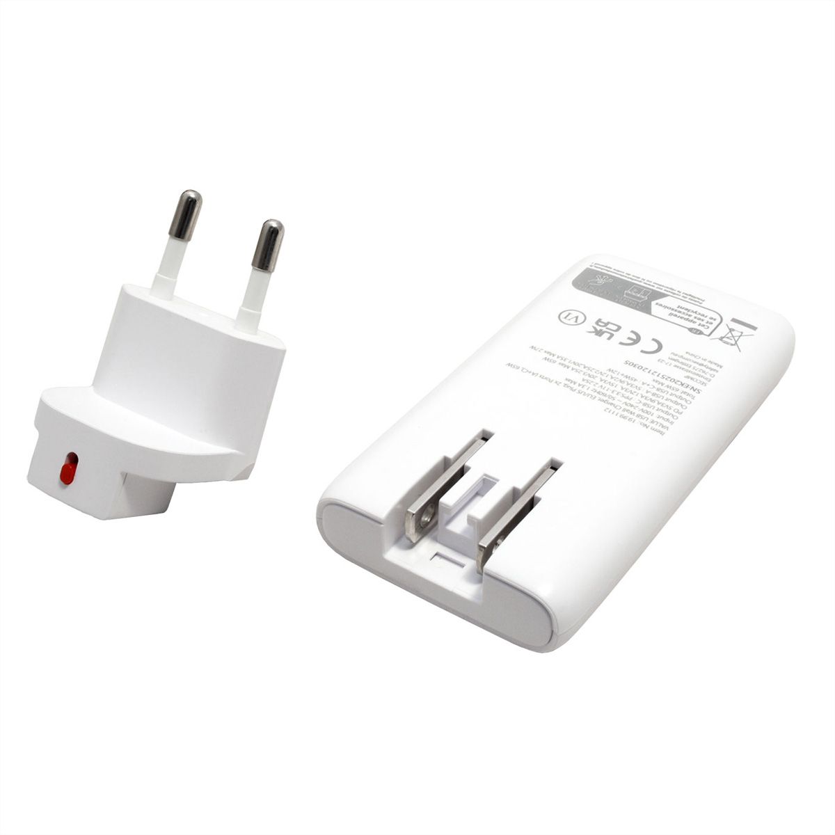 VALUE USB Charger mit Euro-/US-Stecker, 2 Ports Typ A+C, 65W