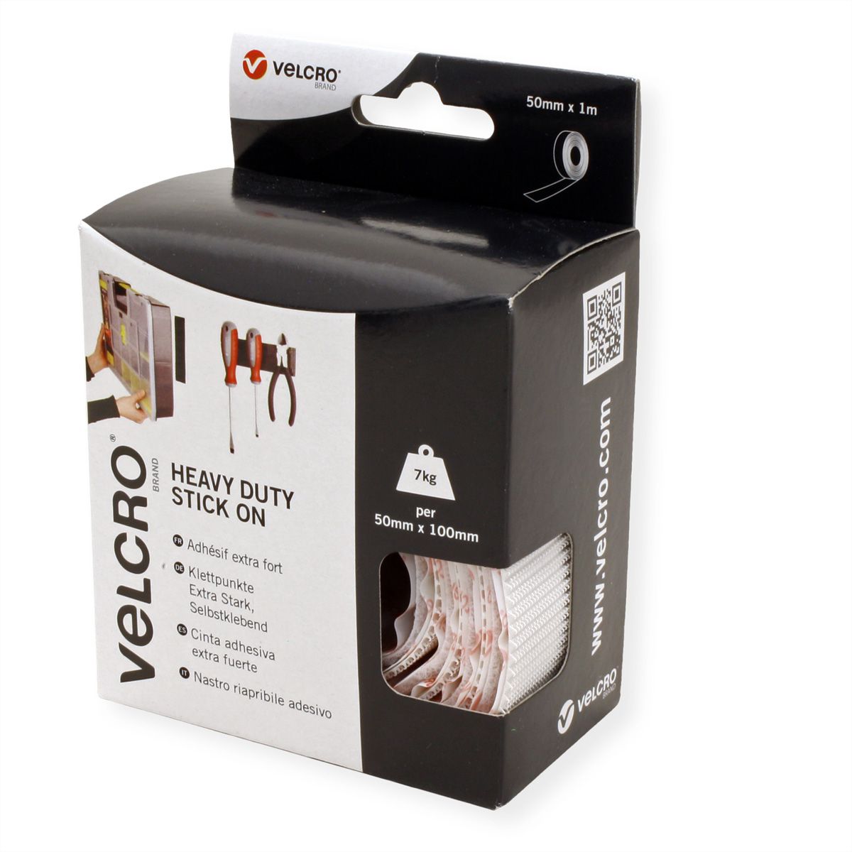 VELCRO® Klettband Extra Stark Selbstklebend, Haken & Flausch 50mm x 1m Weiß