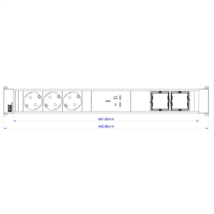 BACHMANN CONFERENCEF XL 3xCEE7/3, 2xCM 1xUSB C/C 100W