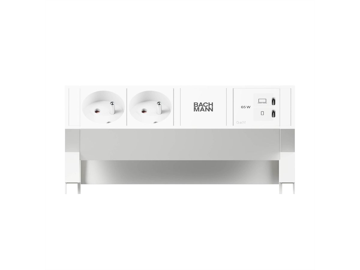 BACHMANN DESK2 white 2xUTE, 1xUSB C/C 65W L=0,2m RAL9010