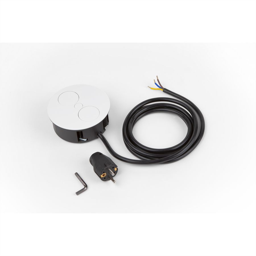 BACHMANN TWIST 1x Schutzkontakt, Aderendhülsen, USB-Charger, Schutzkontaktmontagestecker, weiß, 2 m
