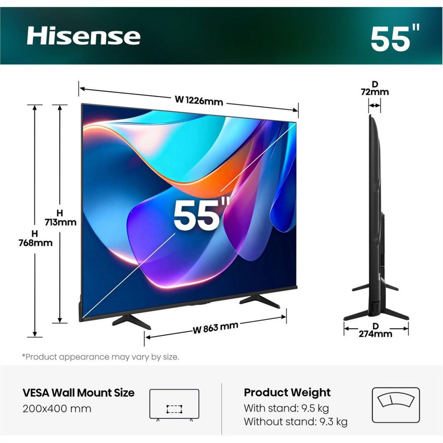 Hisense TV 55A6S 55", 4K, 60Hz, 300 Nits