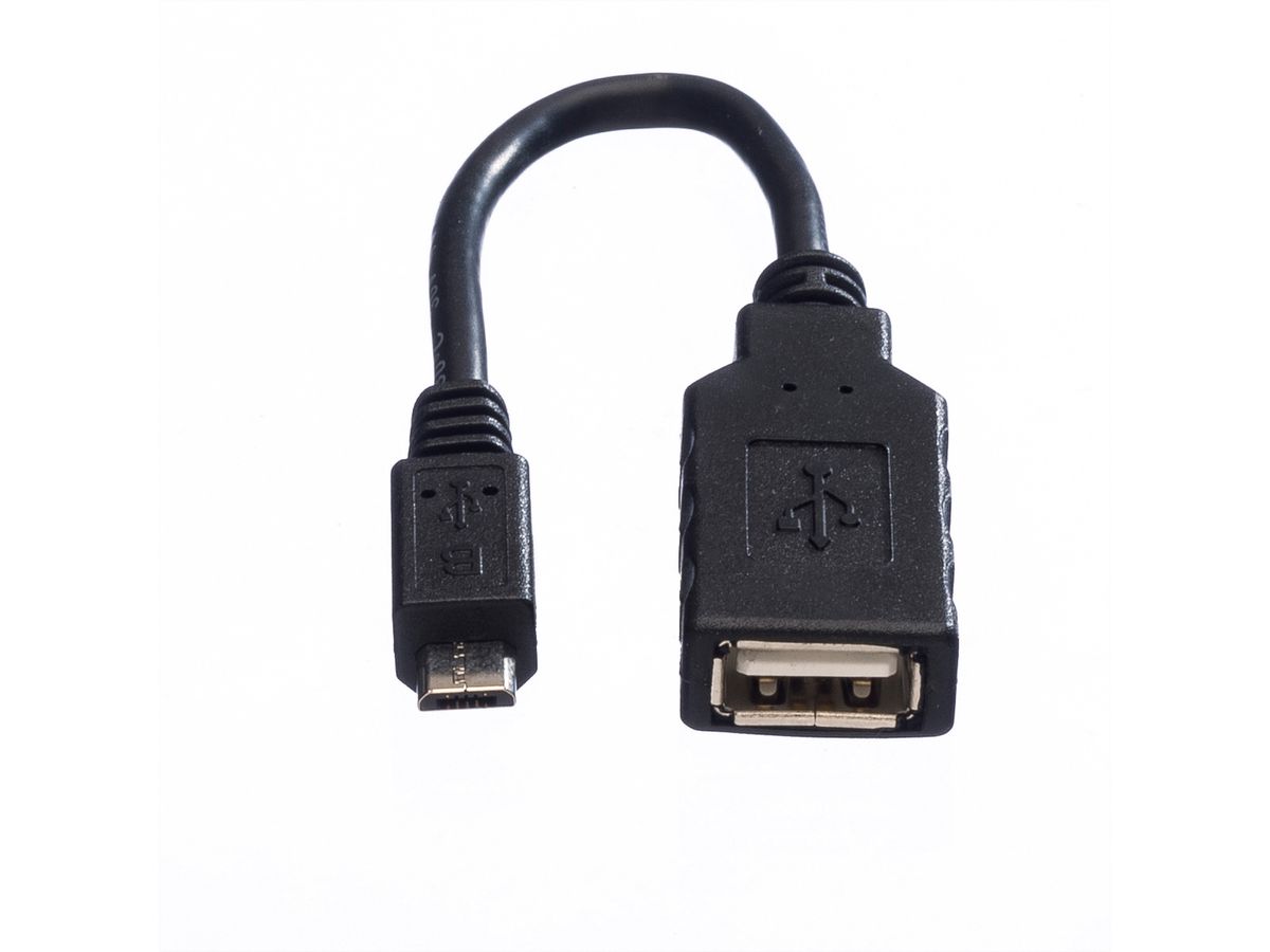 ROLINE USB 2.0 Kabel, USB 2.0 Typ Micro B - Typ A BU, OTG, 0,15 m