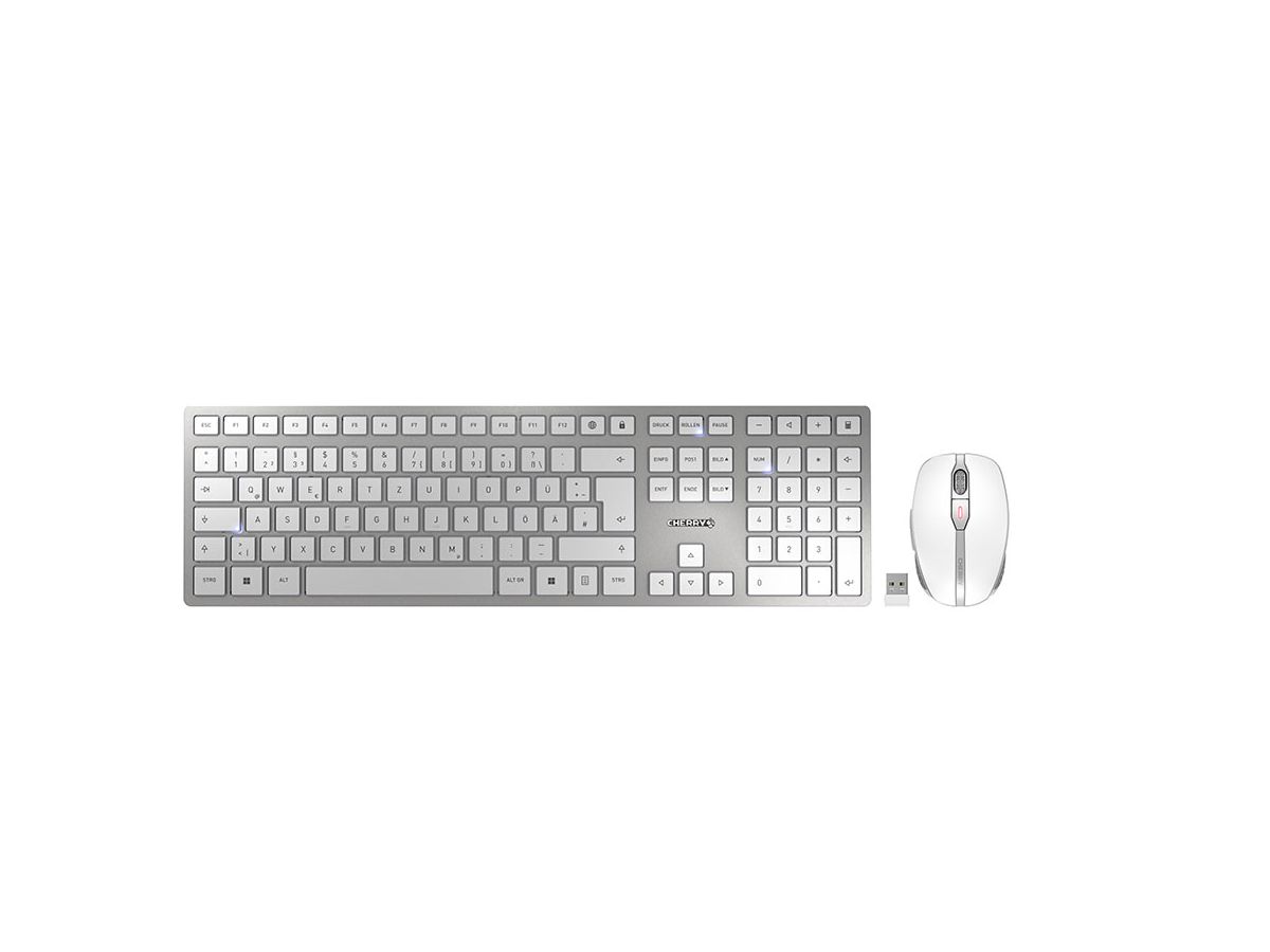 CHERRY DW 9100 SLIM Tastatur Maus enthalten RF Wireless + Bluetooth QWERTZ Deutsch Silber