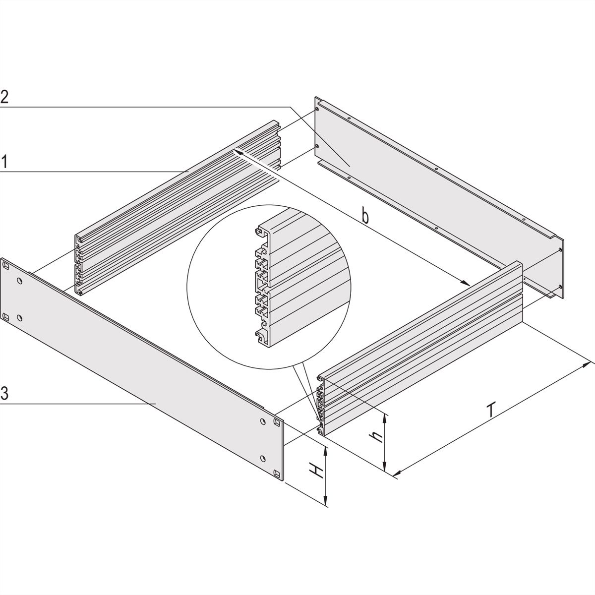 SCHROFF 19"- Einschub Aluminium (Grundbausatz) - MULTIPAC GRUNDAUSB.3HE 400T