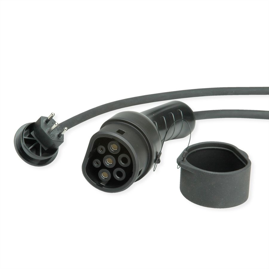 ROLINE Tragbares E-Auto Ladegerät, T12 (CH, Typ J) & Typ2 Stecker, 1-phasig, Mode 2, 10 A, 2,3 kW, 3 m