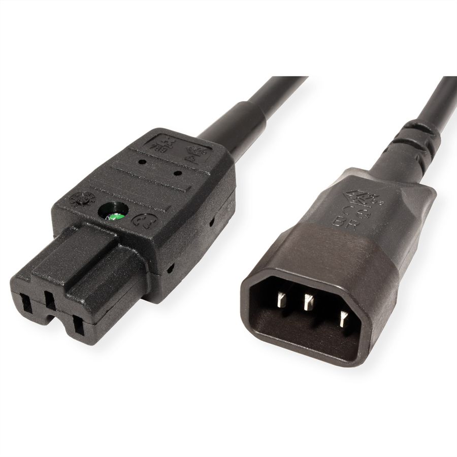 BACHMANN Netzkabel Kaltgerätestecker-Stecker auf Warmgeräte-Kupplung, IEC320 C14/C15, 3 m