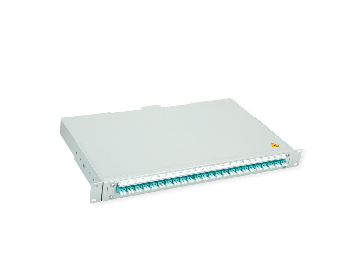 TELEGÄRTNER BASIS V LWL-Panel mit Kupplungen & Pigtails, 24x LC Duplex, türkis, OM3