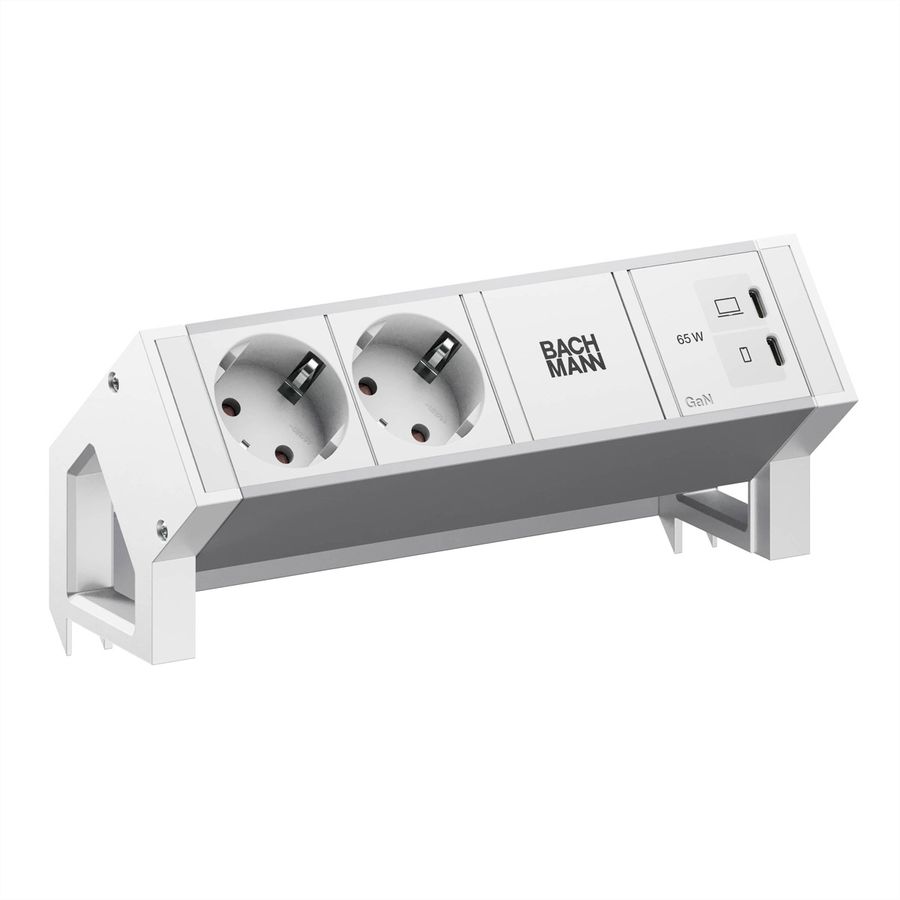 BACHMANN DESK2 ALU WHITE 2xCEE7/3, 1xUSB C/C 65W L=0,2m RAL9010