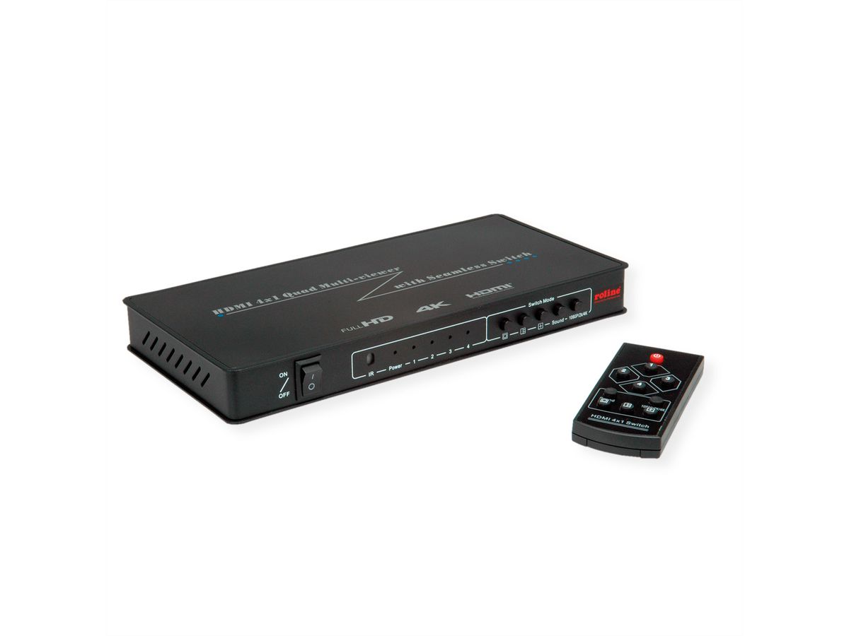 ROLINE HDMI 4x1 QUAD Multi-Viewer Switch, nahtlose Umschaltung