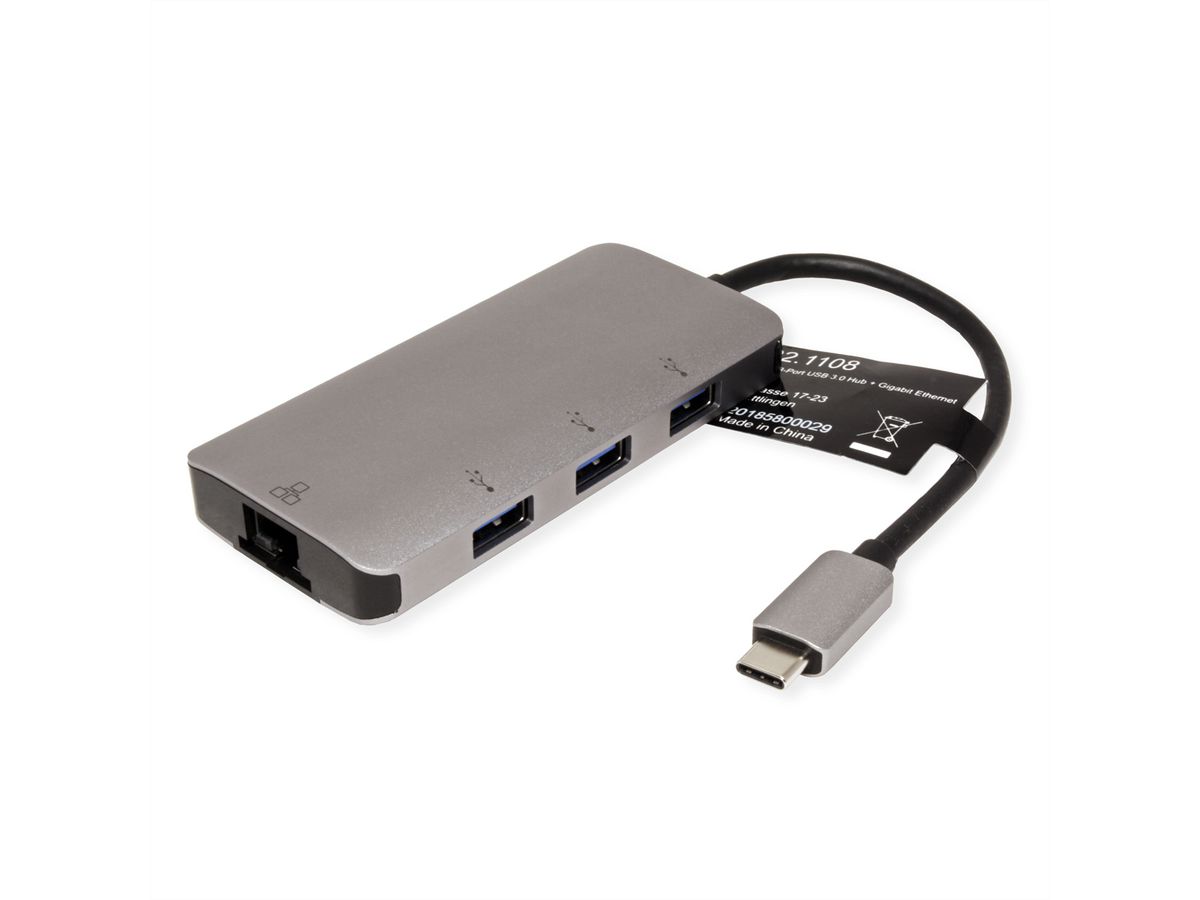ROLINE USB Typ C zu Gigabit Ethernet Konverter + Hub 3x