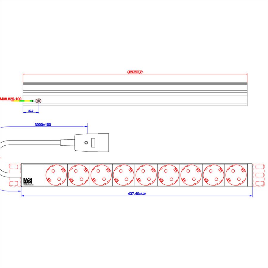 BACHMANN 19" Steckdosenleiste 9x Schutzkontakt C20-Stecker, schwarz