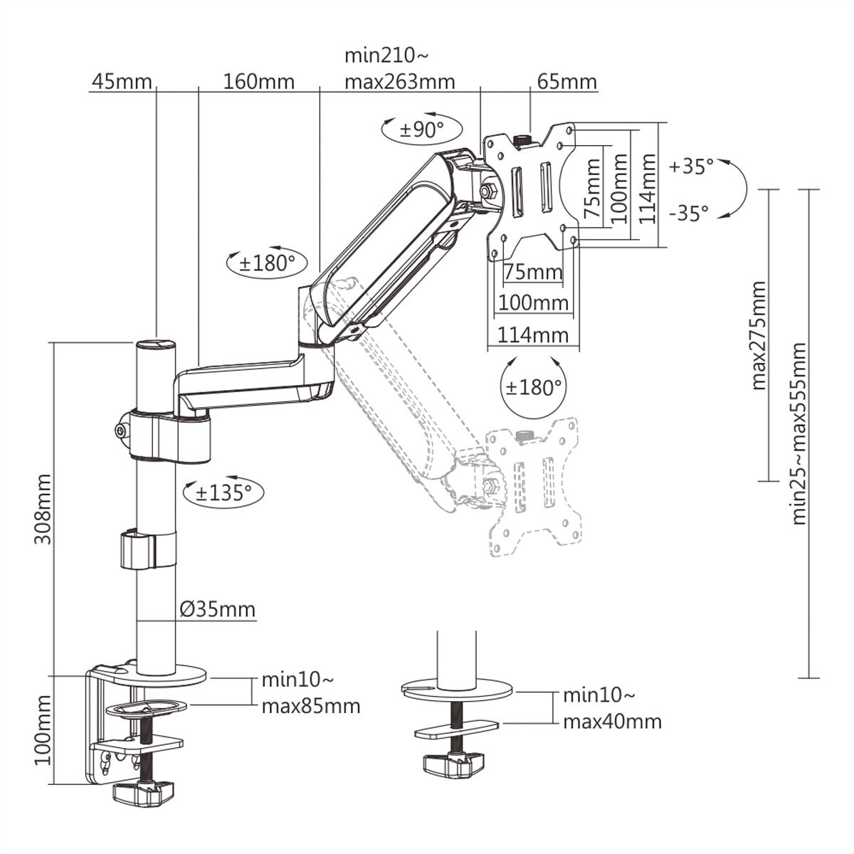 VALUE LCD-Arm Trägerstange, 4 Gelenke, Tischmontage, 17-32 Zoll, bis 9 kg