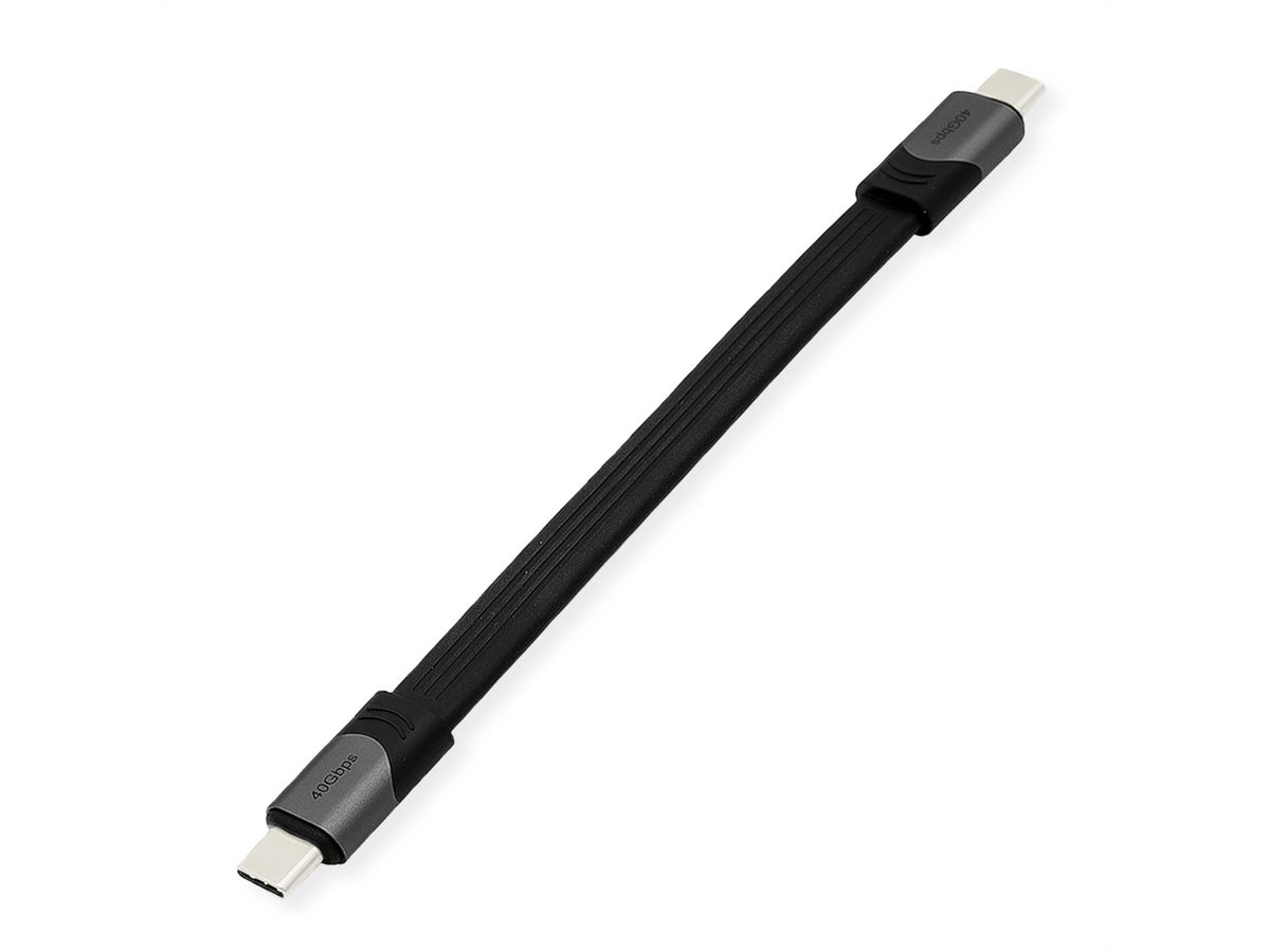 ROLINE USB4 Gen3x2 Kabel, Emark, Flach, C-C, ST/ST, 40Gbit/s, 100W, schwarz, 15 cm