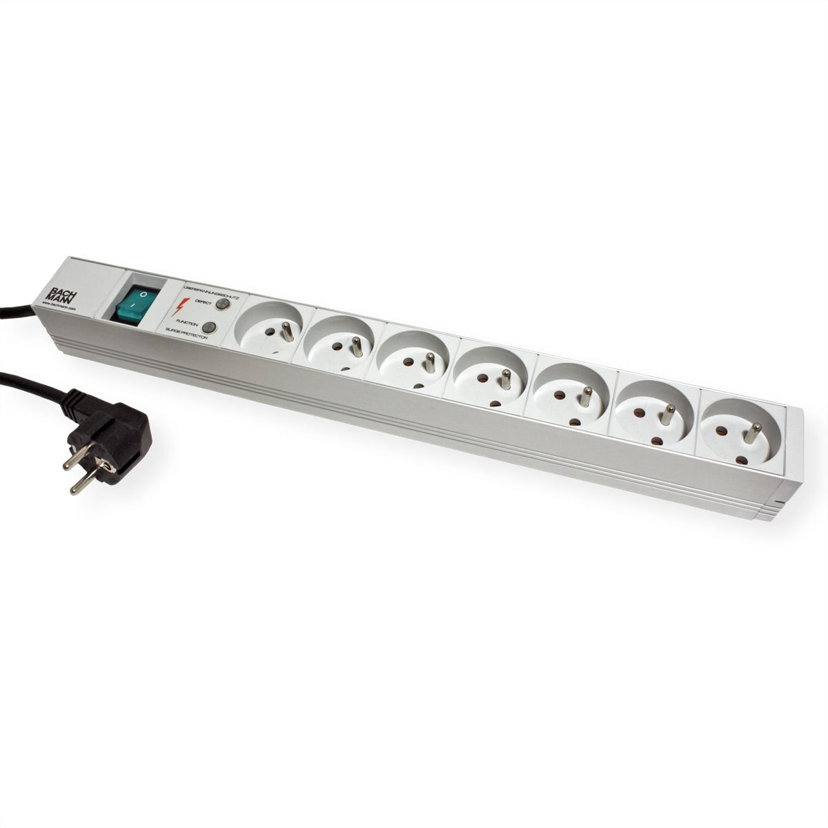 BACHMANN 19"-Steckdosenleiste 1HE 7xUTE 1xSchalter 1xSPD, 2 m