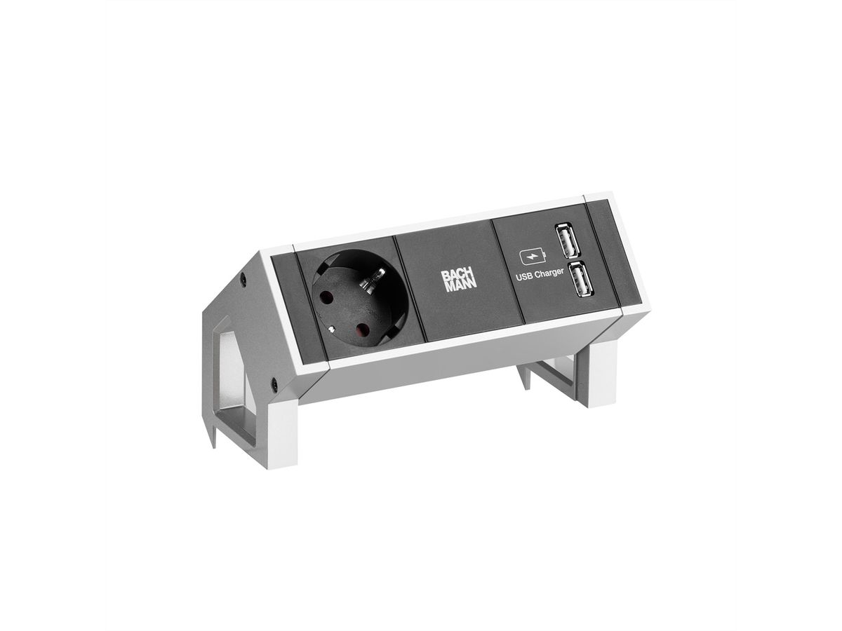 BACHMANN DESK2 1x Schutzkontakt 1xUSB Charger Inox