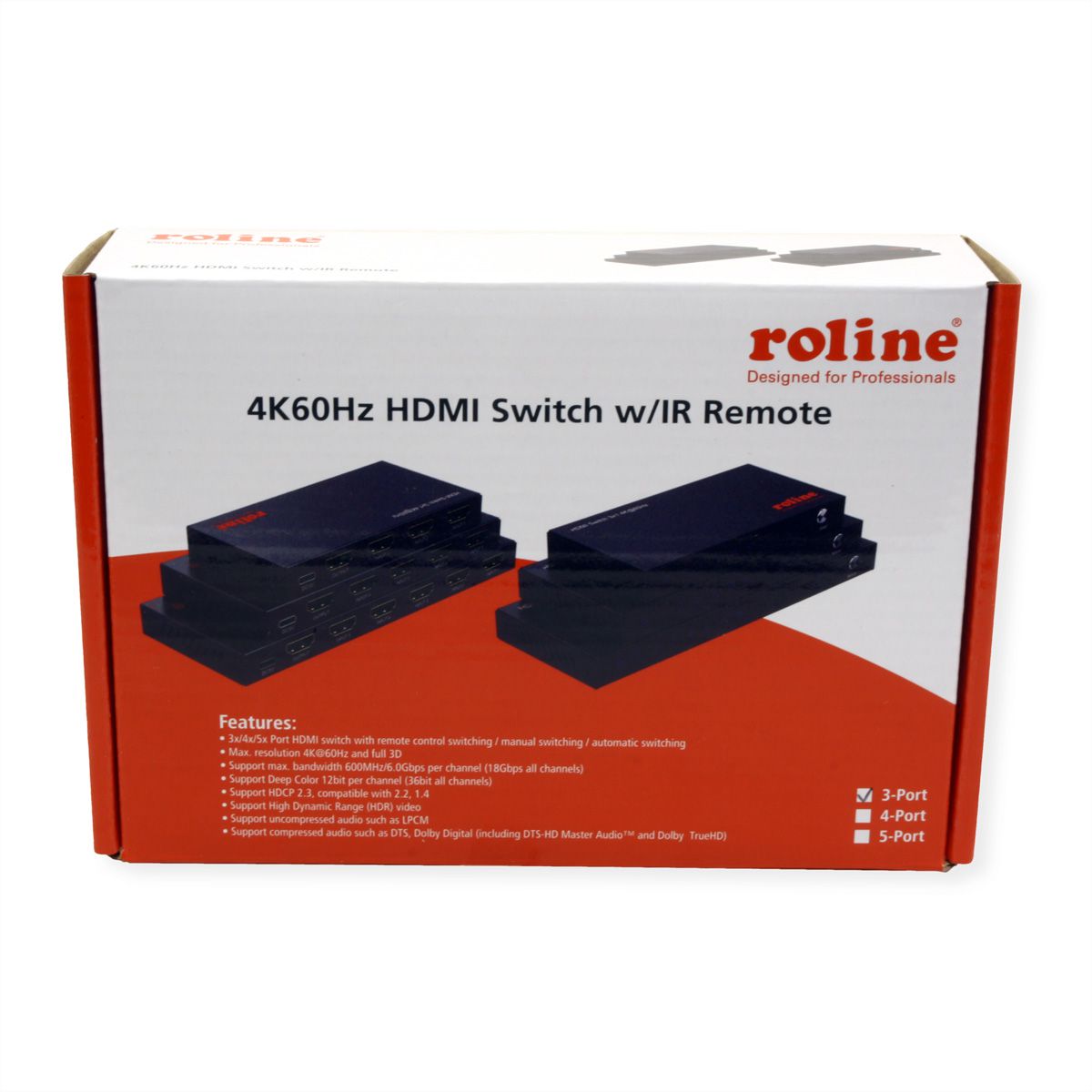 ROLINE 4K HDMI Switch, 3-fach, mit Fernbedienung