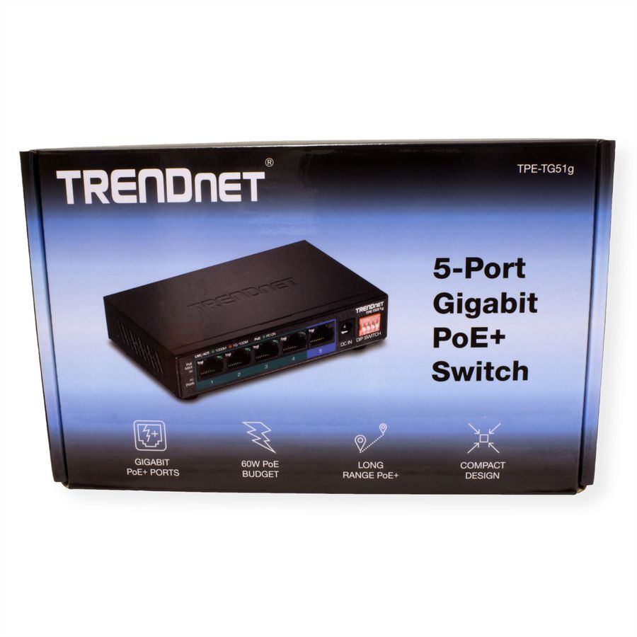 TRENDnet TPE-TG51G 5-Port PoE+ Switch Gigabit 60W