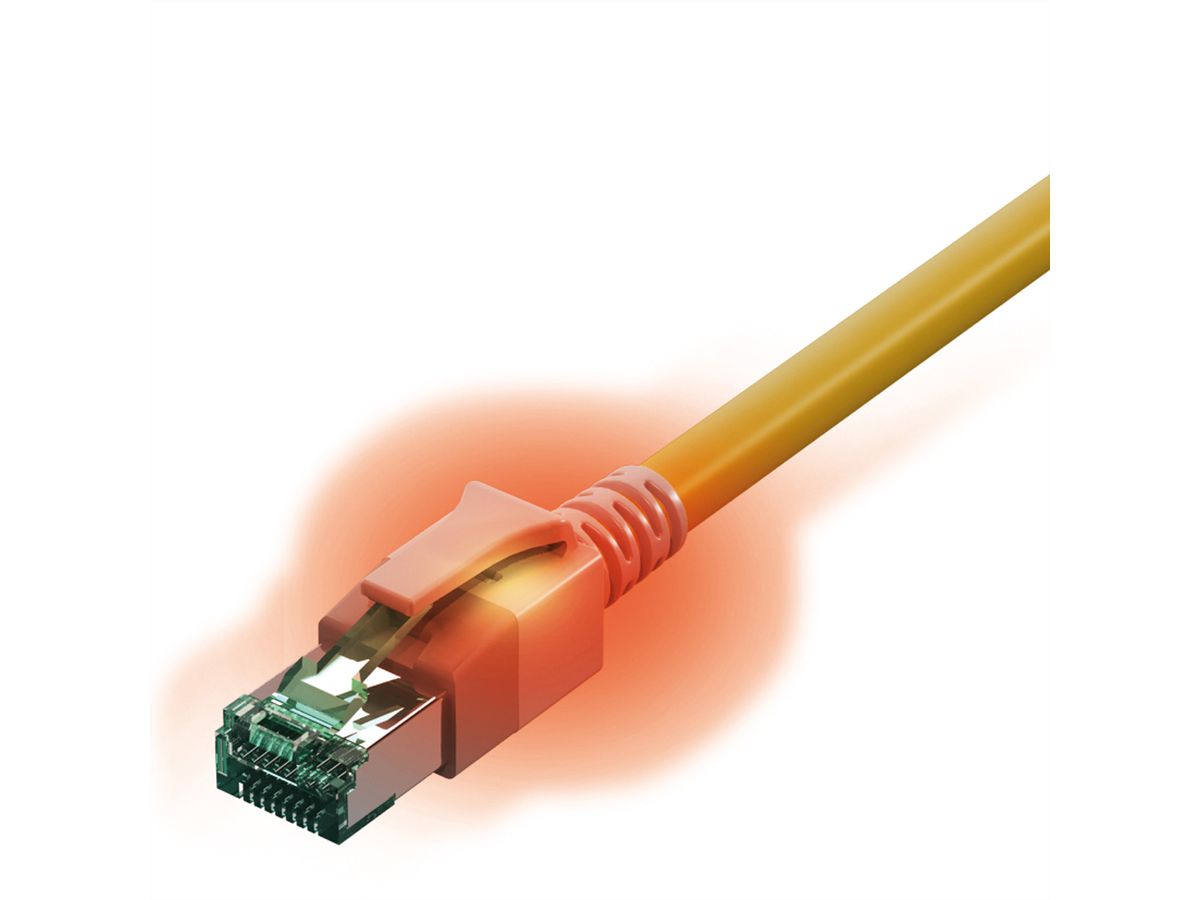 EasyLan DualBoot LED Patchkabel RJ45 S/FTP Kat.6A (Class EA), mit saCon Stecker, LSOH, gelb, 1,5 m