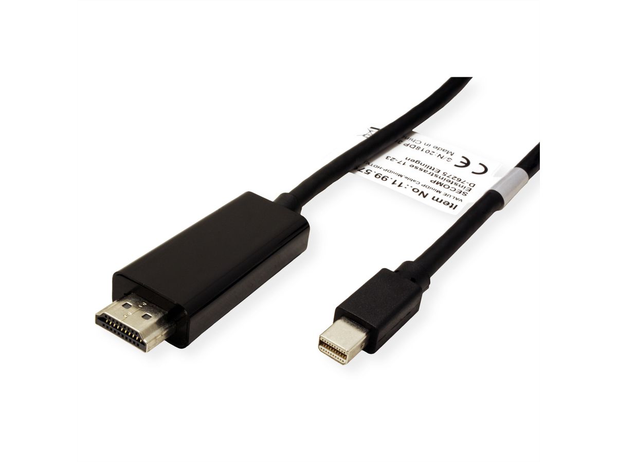 VALUE Mini DisplayPort Kabel, Mini DP-HDTV, ST/ST, schwarz, 1 m