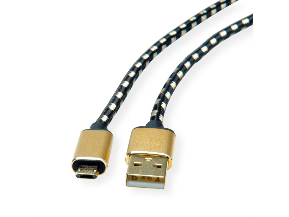 ROLINE GOLD USB 2.0 Kabel, Typ A ST - Micro B ST (reversibel), 0,8 m