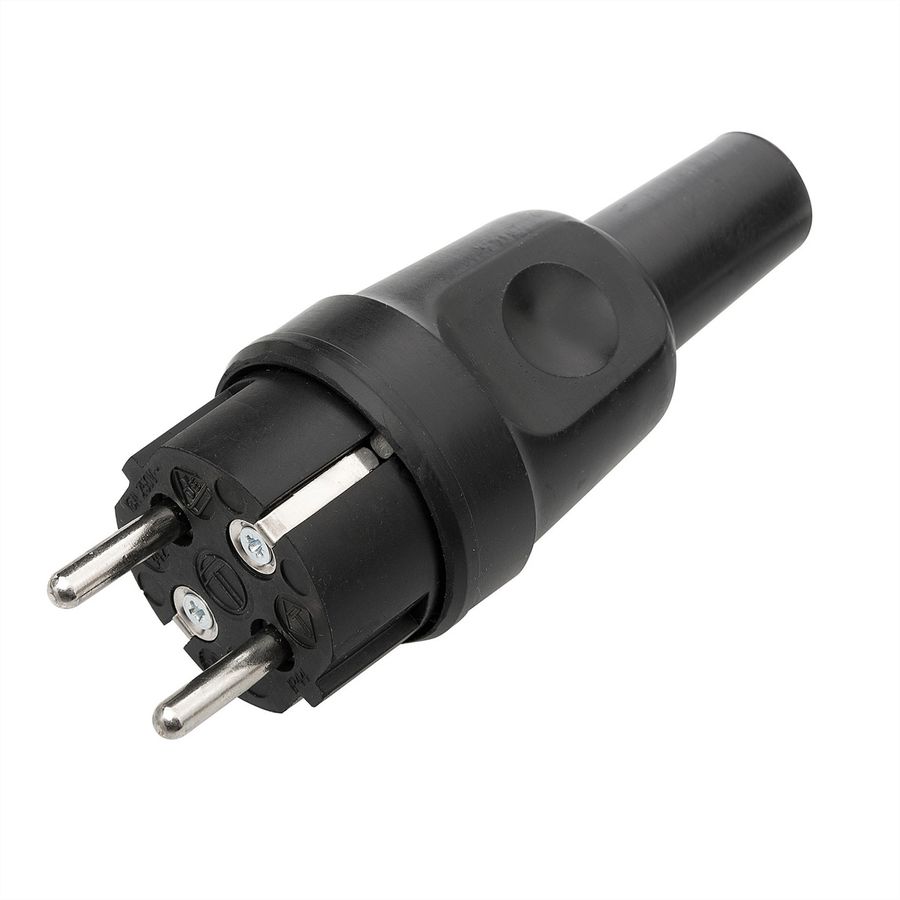 BACHMANN Schwerer Schutzkontaktstecker, Vollgummi schwarz