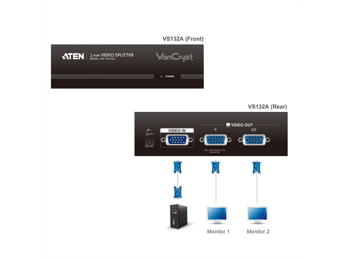 ATEN VS132A VGA Video-Splitter, 450MHz, 2fach