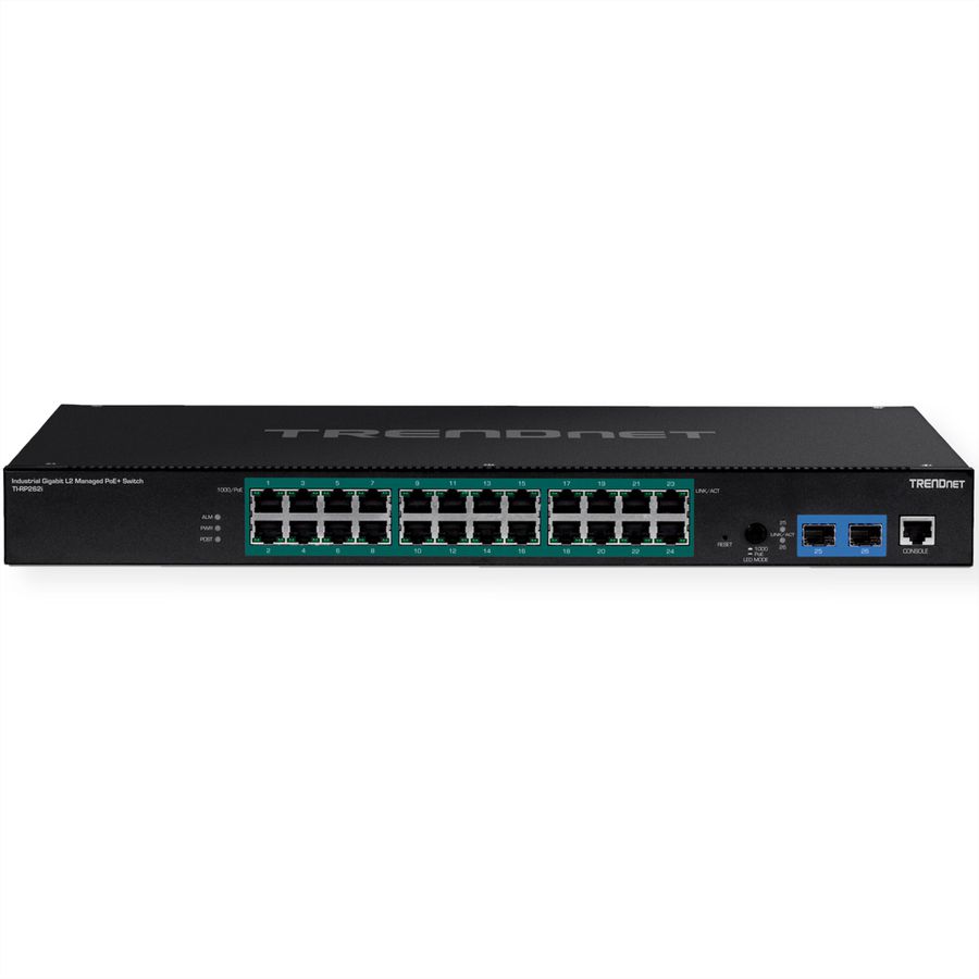 TRENDnet TI-RP262i 26-Port Industrial Rackmount PoE+ Switch Gigabit L2 Managed