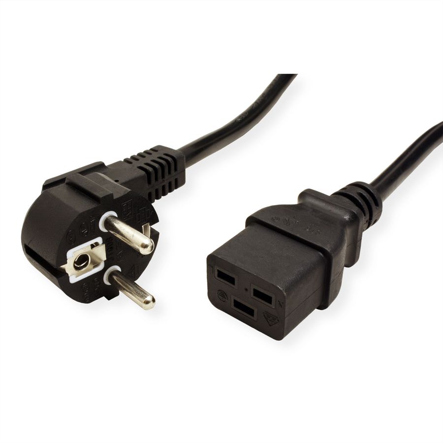 VALUE Netzkabel Schutzkontakt CEE7/7 - IEC320-C19, 16A, schwarz, 0,8 m