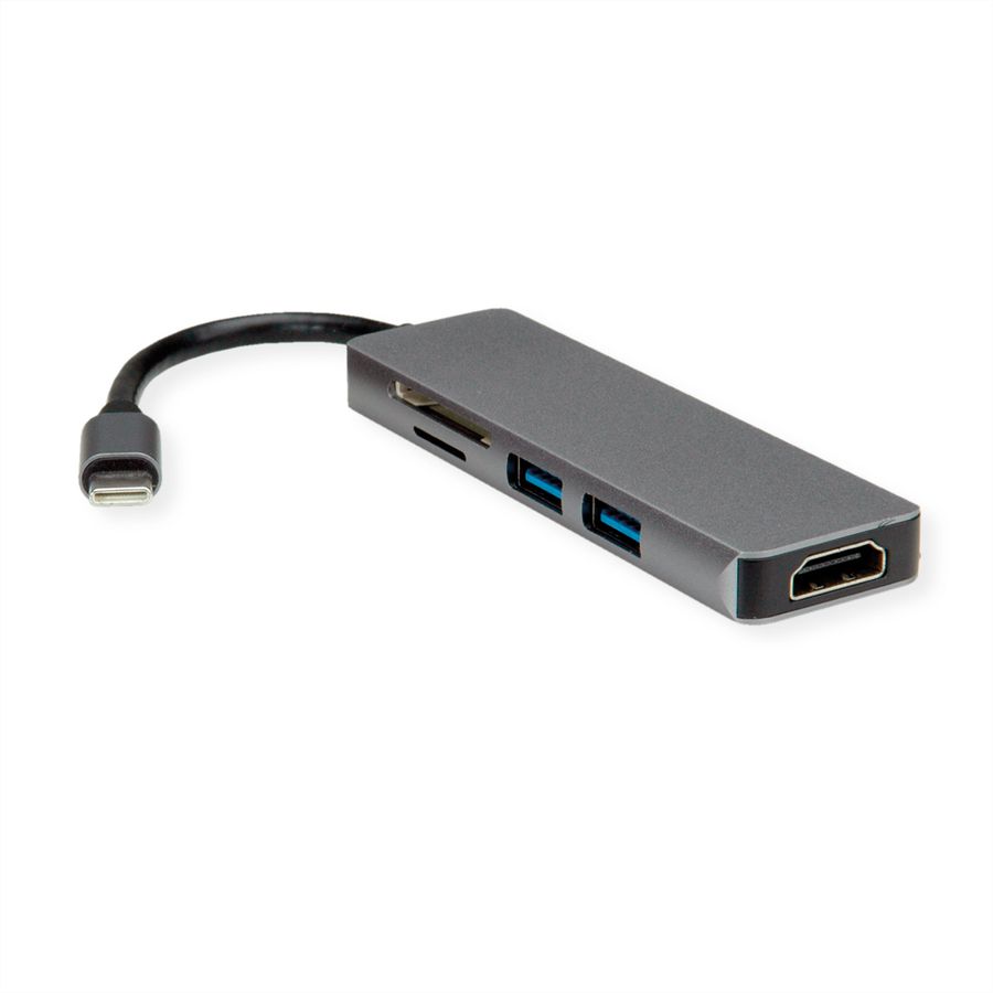 ROLINE Dockingstation USB Typ C, 4K HDMI, 2x USB3.2 Gen1 (Typ A), SD/MicroSD