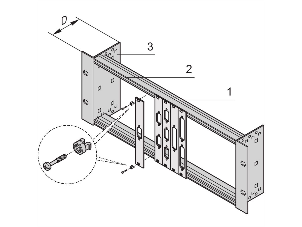 SCHROFF 19"-Modulträger ohne Zugentlastung - 19" MODULTRAEGER 3HE 40T