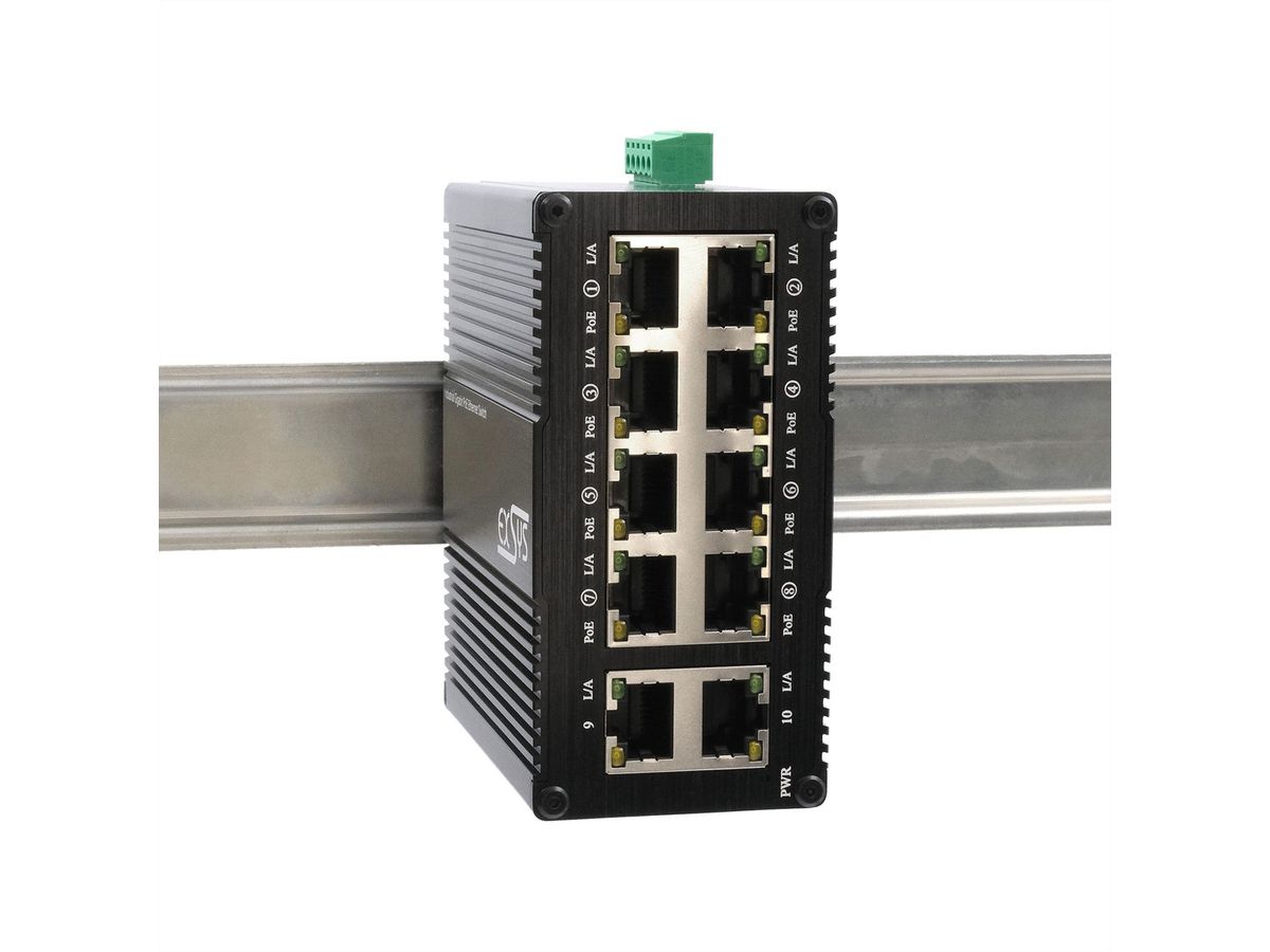 EXSYS EX-62026PoE 10-Port Industrie-Ethernet-PoE-Switch,  8 x PoE + 2-Port 10/100/1000Tx
