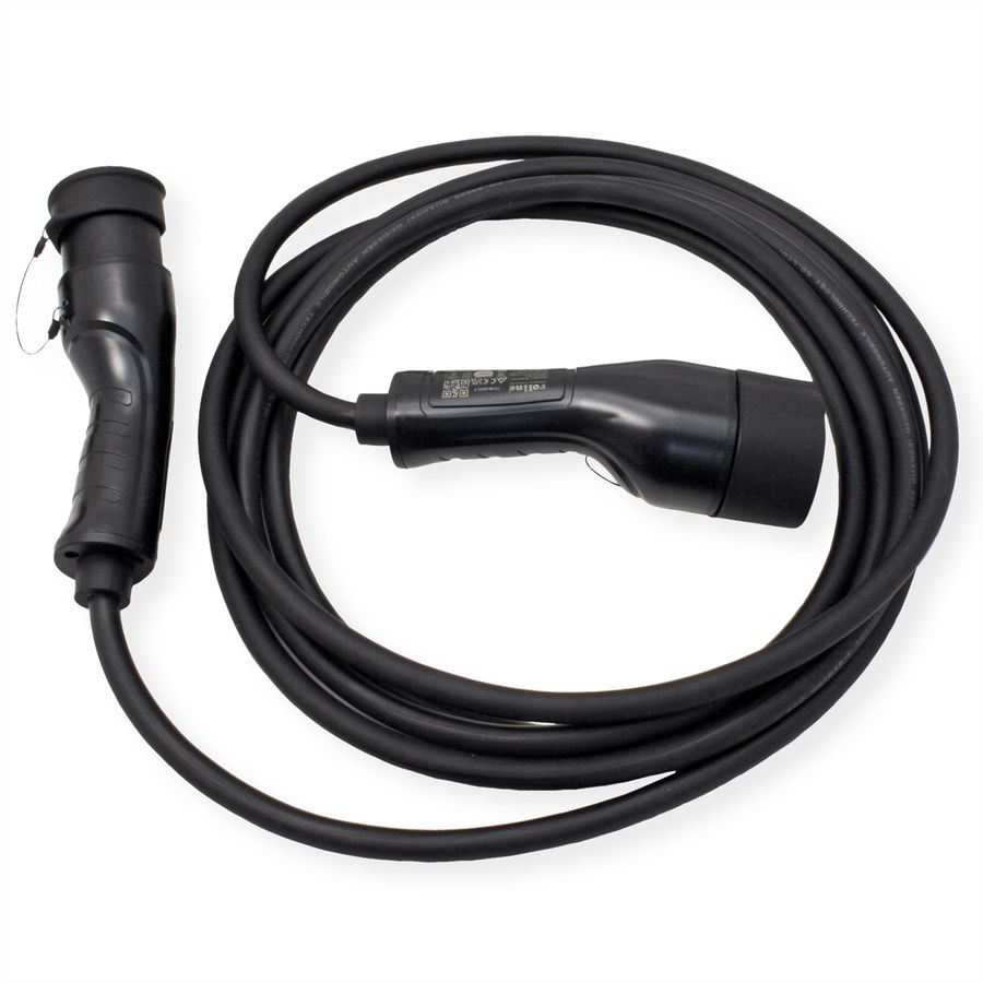 ROLINE E-Auto Ladekabel Typ2, 1-phasig, 250VAC (1P+N+E), 32 A, 7,4 kW, 5 m