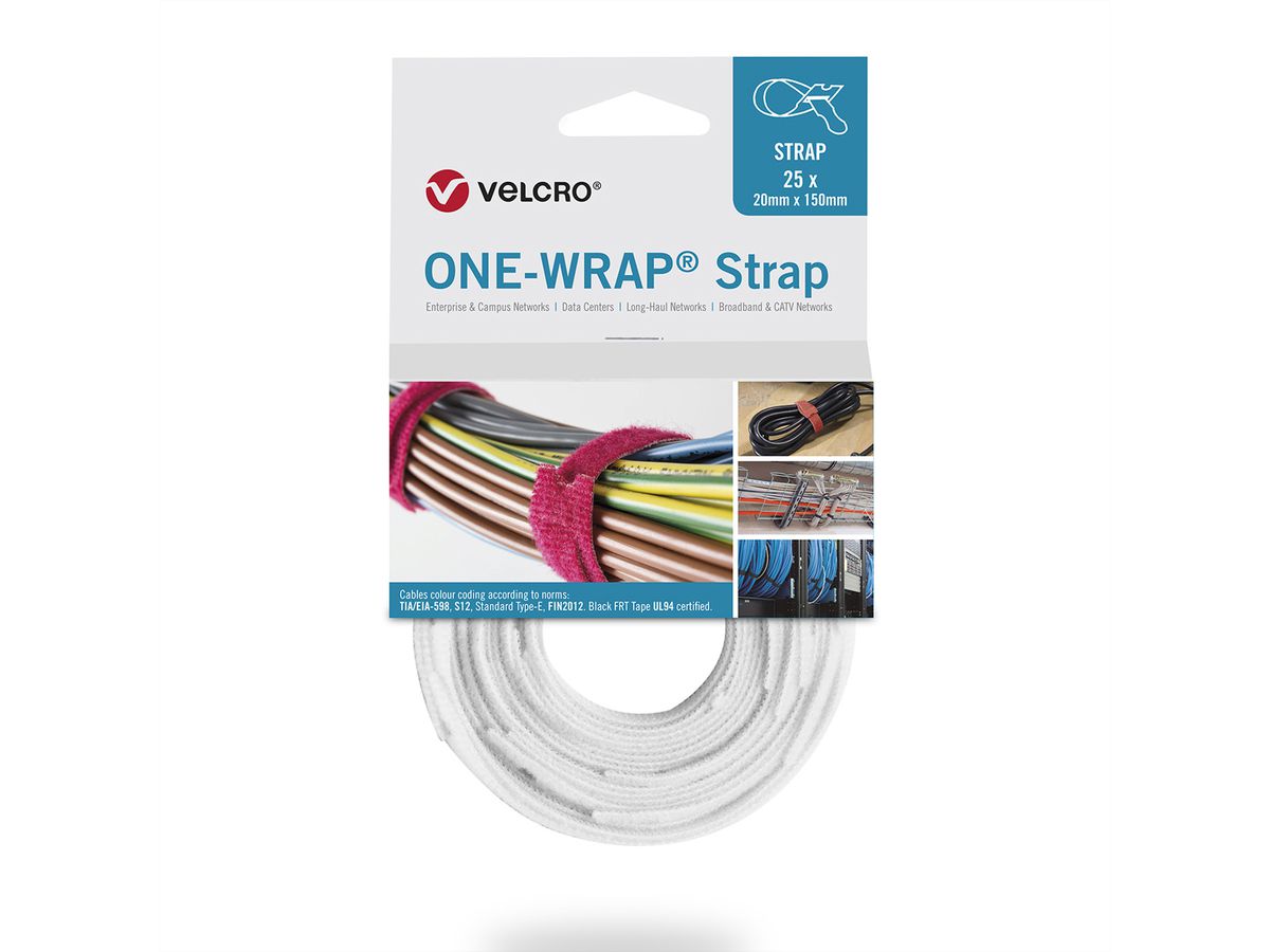 VELCRO® One Wrap® Strap 20mm x 330mm, 25 Stück, weiß