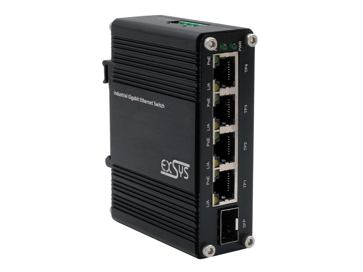 EXSYS EX-62020PoE 4-Port Industrie Ethernet Switch, PoE 1-Port 100/1000Fx SFP