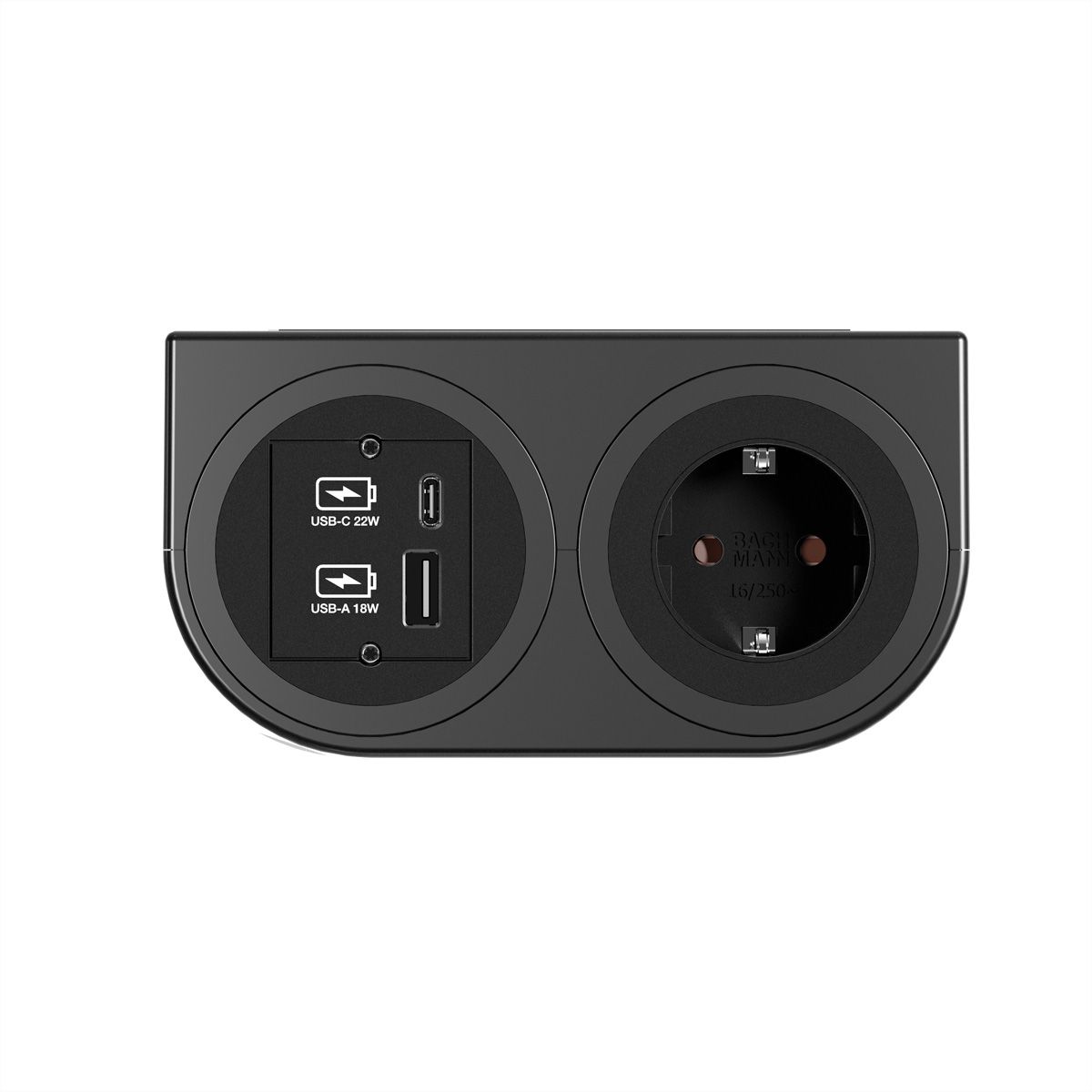 BACHMANN PIX HOLDER DOUBLE, 1x CEE7/3, 1x USB A/C, CEE7/7, schwarz, 2 m