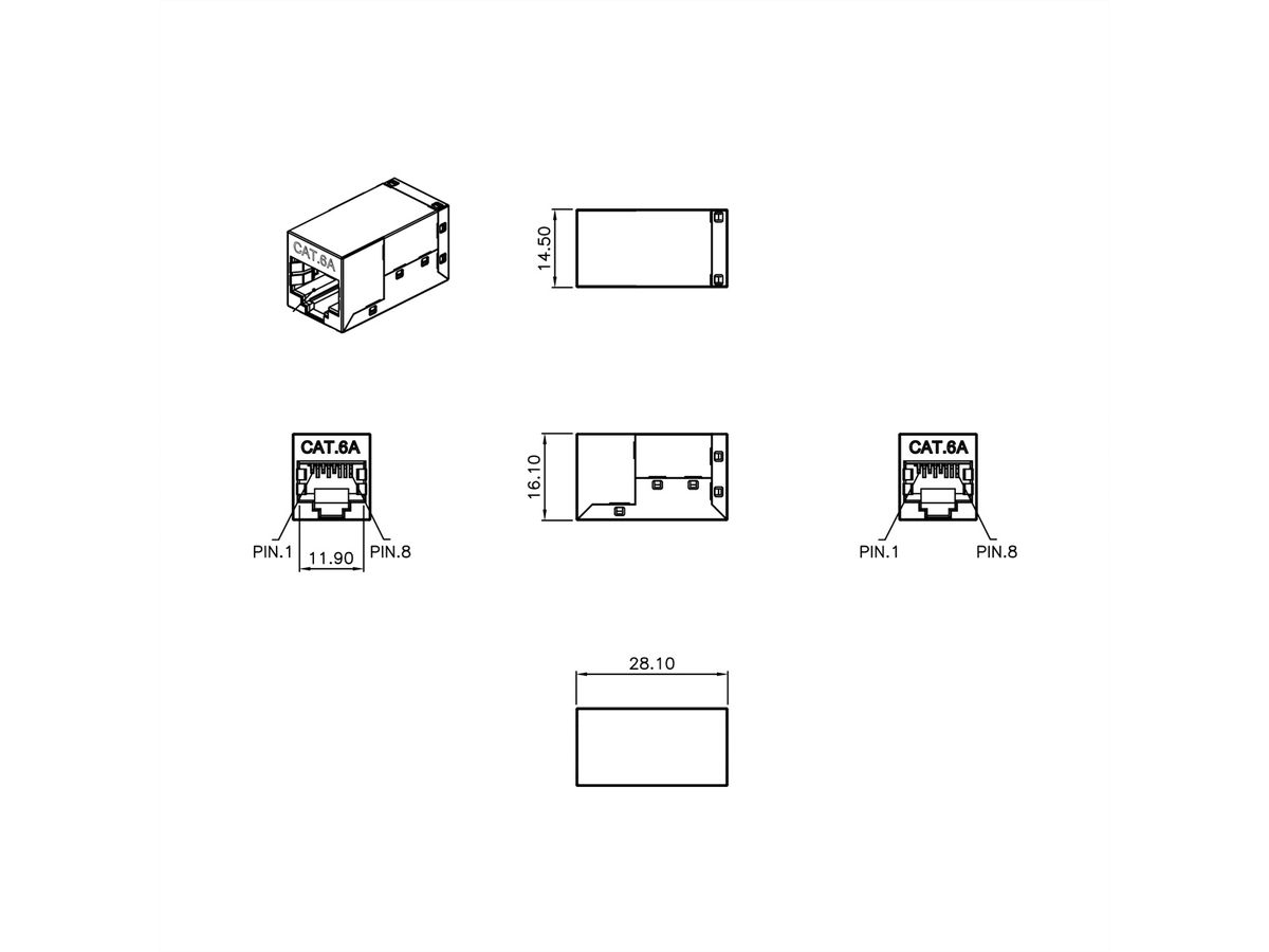 ROLINE RJ-45 Kupplung geschirmt, Cat.6A/Klasse EA, silberfarben