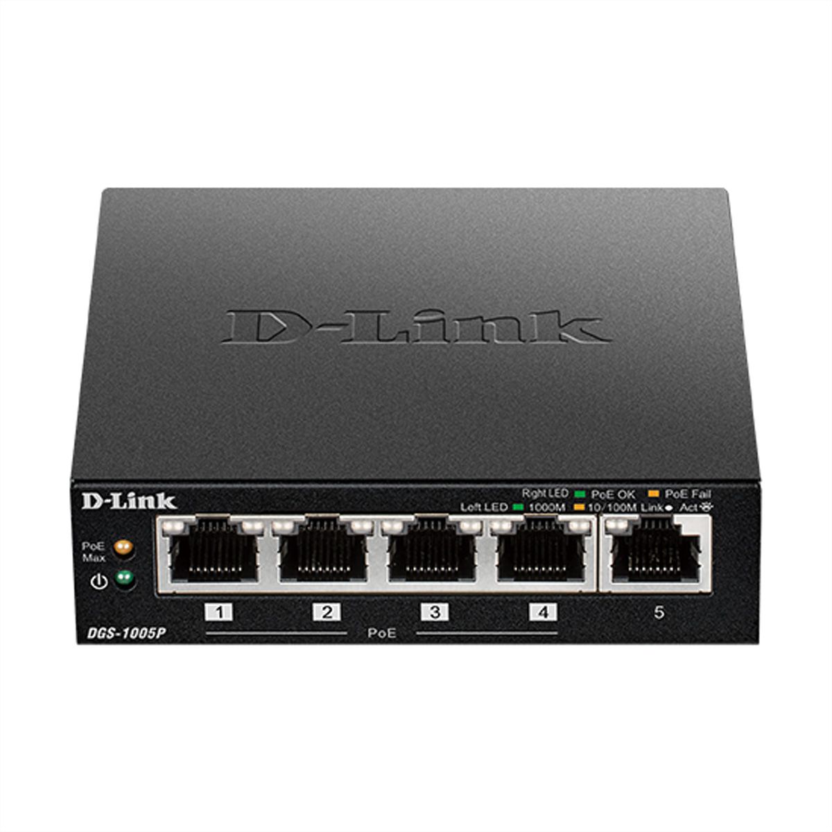 D-Link DGS-1005P/E 5-Port PoE+ Switch Gigabit, 4 PoE+ Ports, 60W