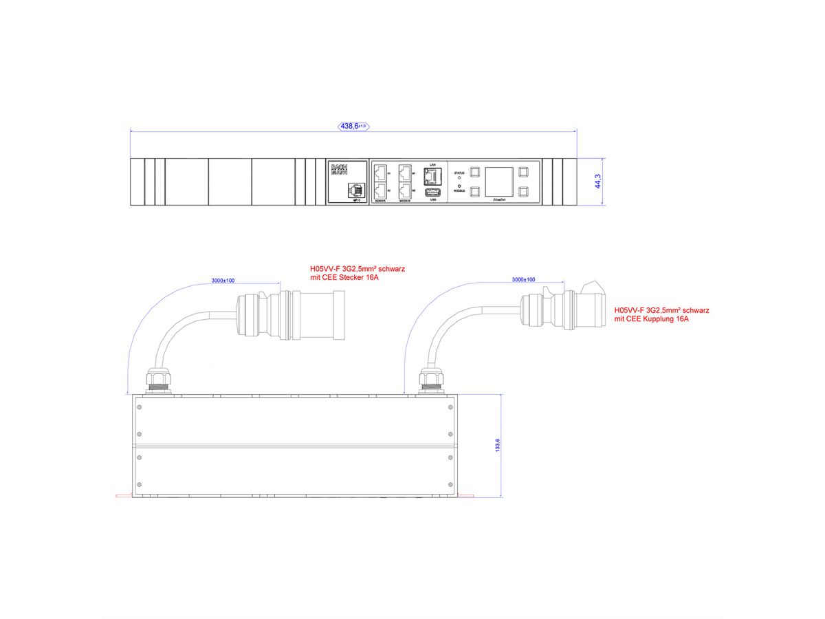 BACHMANN BN3000-XXL Nachrüst 2x3m CEE16A, Messung pro Phase, Diffmessung