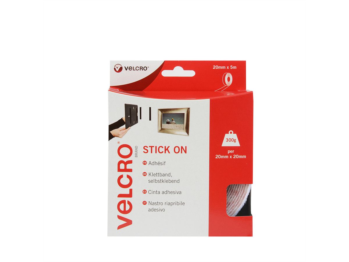 VELCRO® Klettband Selbstklebend, Haken & Flausch 20mm x 5m Weiß