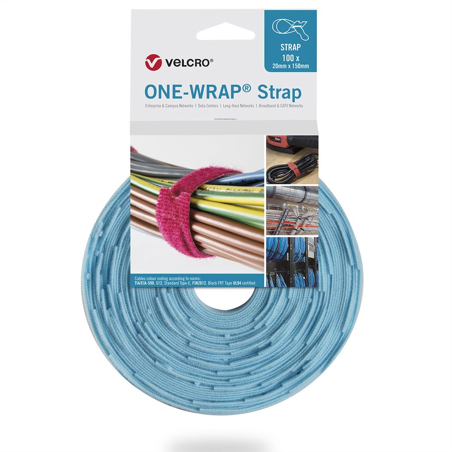 VELCRO® One Wrap® Strap 20mm x 230mm, 100 Stück, türkis