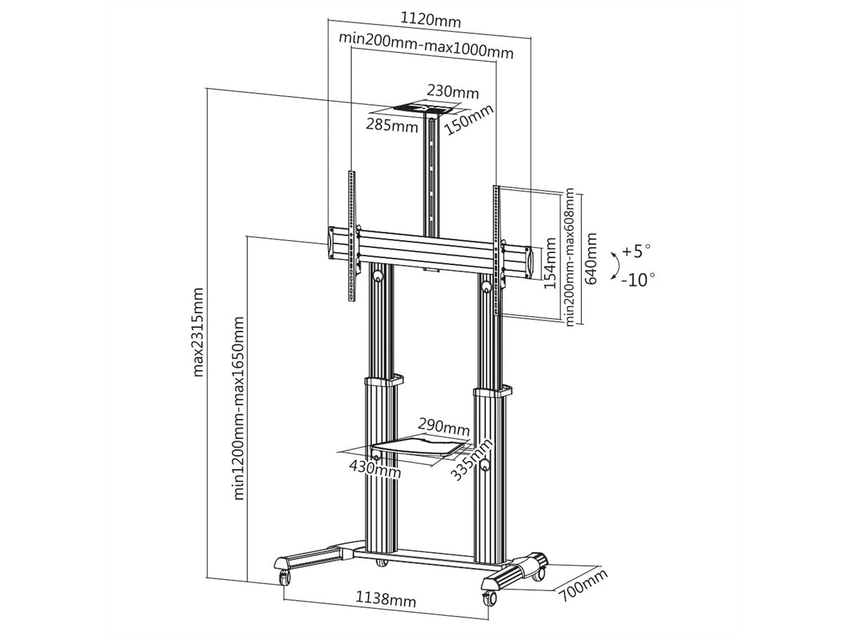 ROLINE LCD-/TV-Rollständer, bis 100 kg, silberfarben