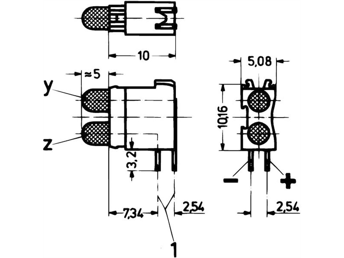 SCHROFF Doppel-LED, kurze Bauform, x 3,2 mm - LED 3.2 RT/RT 2MA 1.EBENE