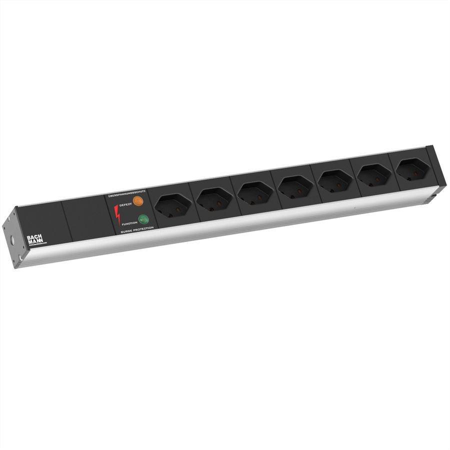 BACHMANN BASIC 19 Zoll 1HE 7xT13 90° SPD, Strom 2,0m CH T12 Schweiz