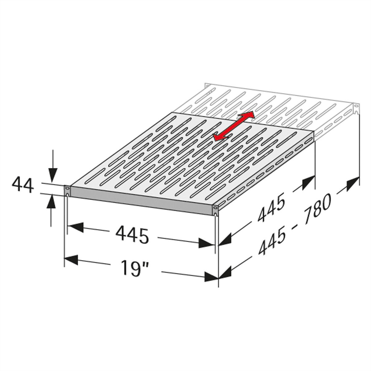VARIplain 19"-Fachboden 1HE tiefenvariabel, grau