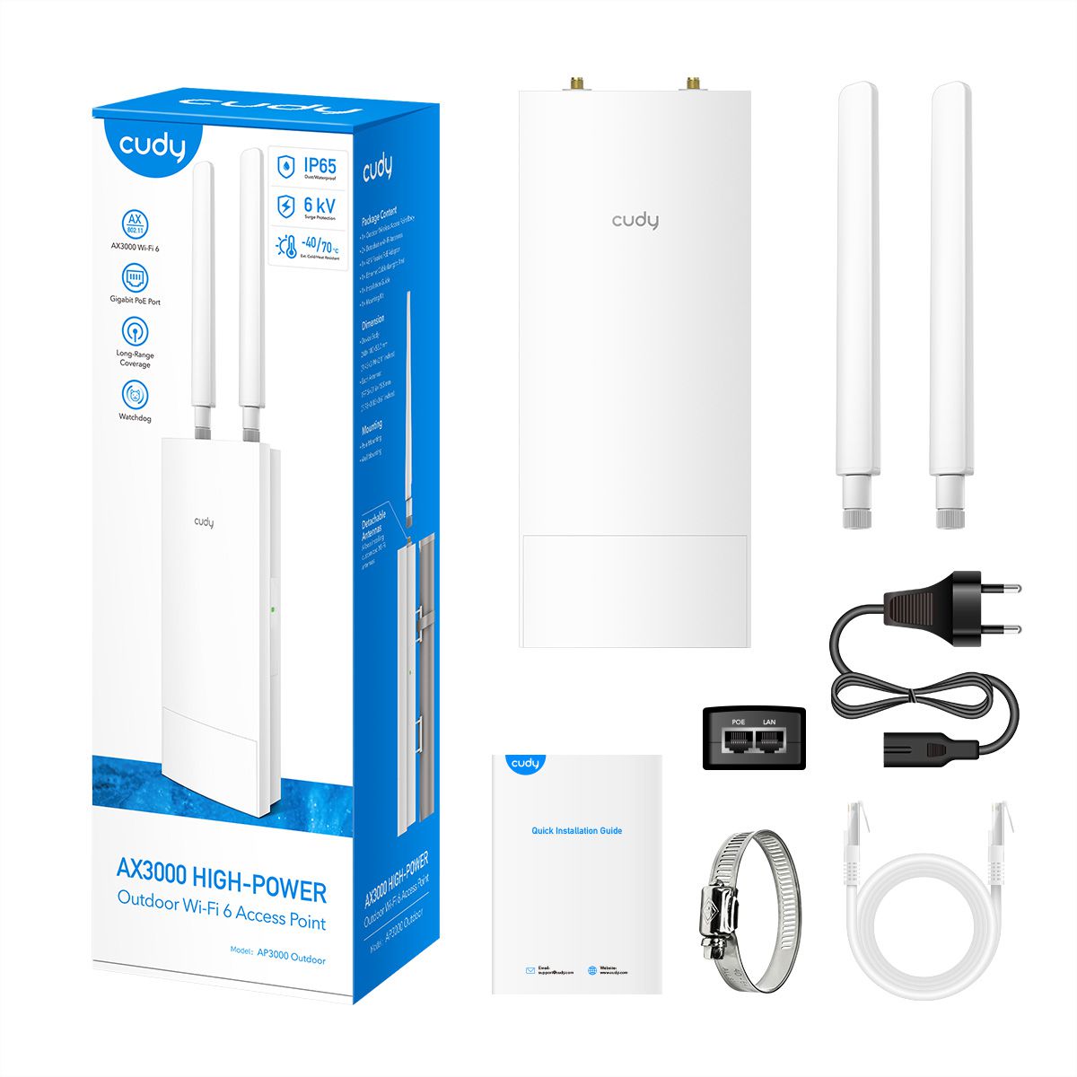 CUDY AP3000 WiFi 6 Outdoor Access Point AX3000 High Power